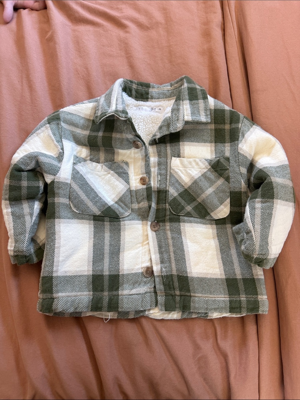 Zara Green and White Plaid Sherpa-Lined Kids Jacket